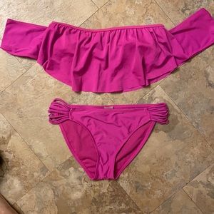 Gianni Bini hot pink off the shoulder bikini